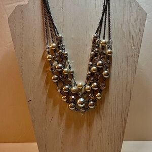 VTG 3 Strand Lia Sophia Faux Pearls with Clear Beads in a Silver Tone Setting